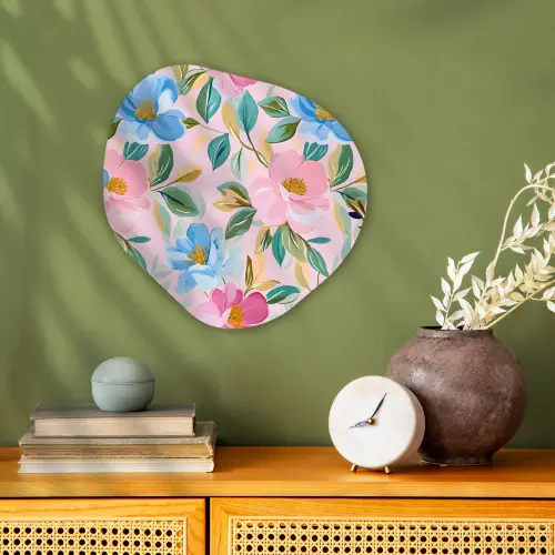Blauw - Roze - Bloemen Wandcirkel Organisch Forex 3mm klein -sfeer2