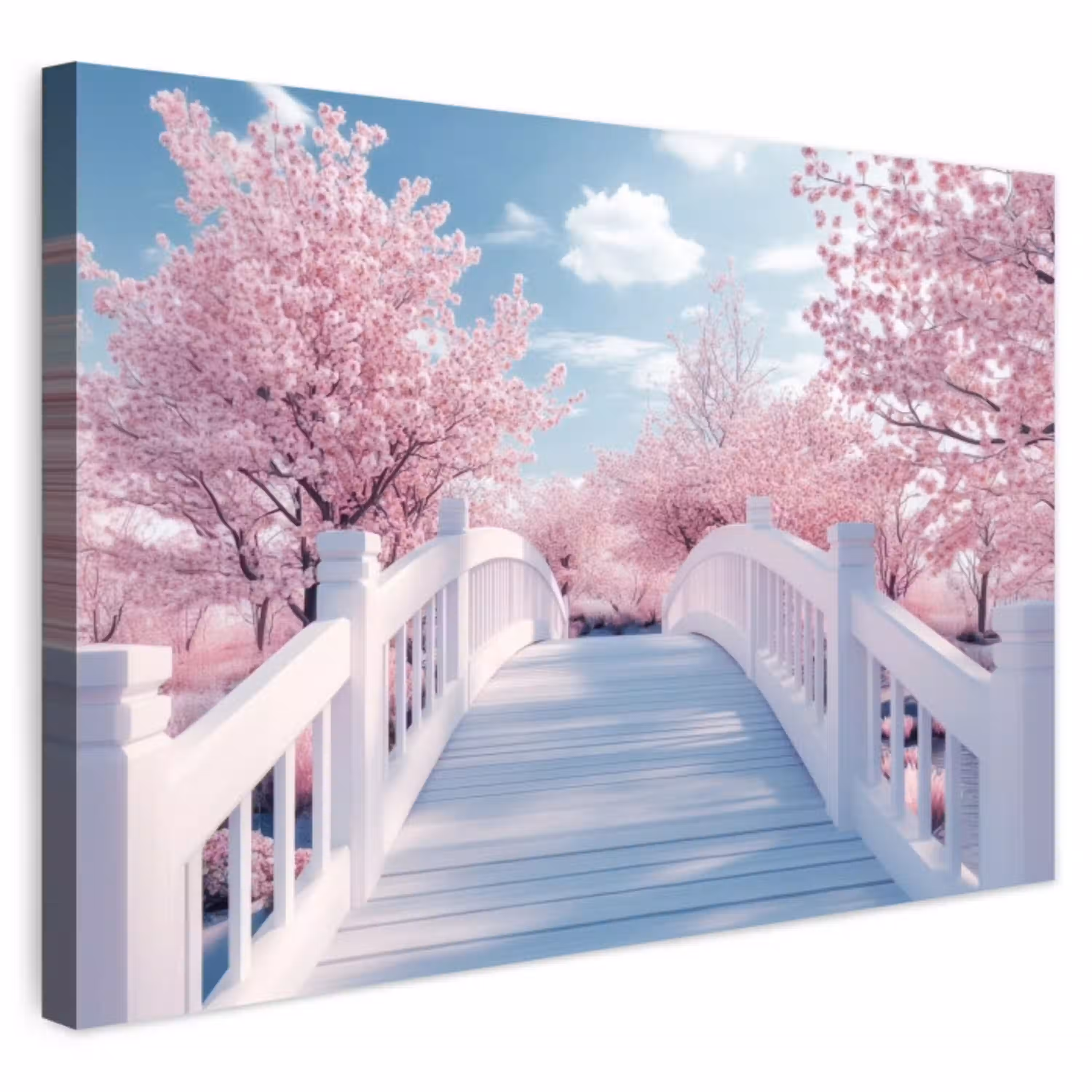 Brug - Kersenbomen - Wit Tuinposter op houten frame 2 cm dik klein -3d