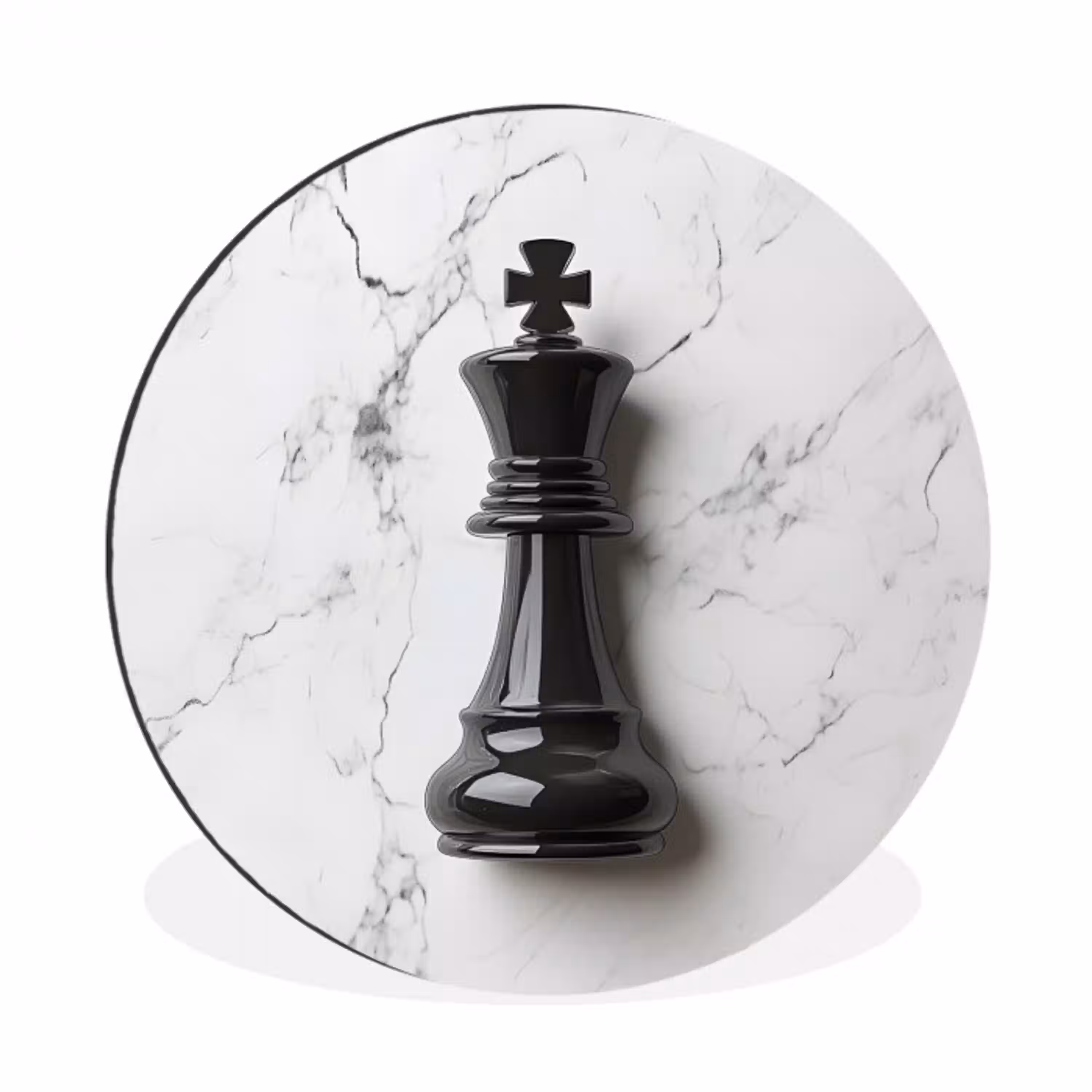 Schaakstuk - Koning - Zwart - Marmer Wandcirkel aluminium klein -3d
