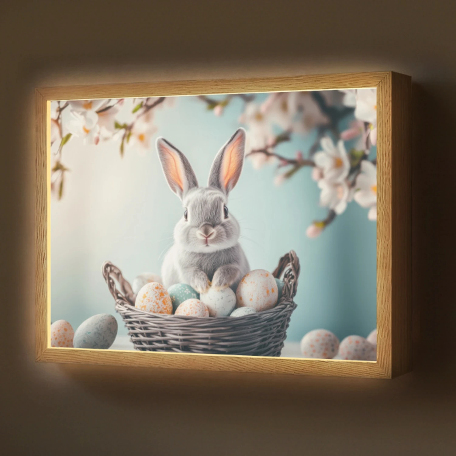 Konijn - Eieren - Mand Light Box met batterij (Wandlamp) middel -z3d_website