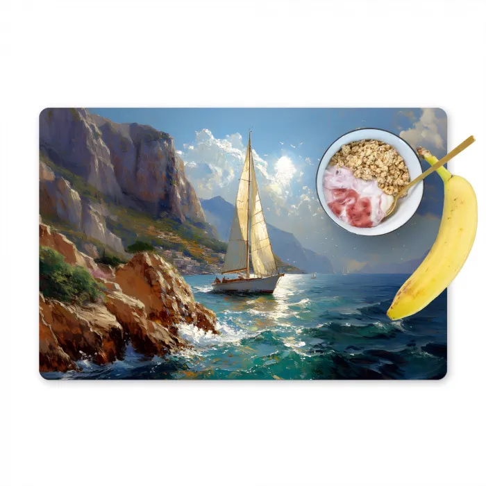 Zeilschip - Zee - Rotsen - Wolken Placemat vinyl groot -zzzproduct_Kitchenyeah-website