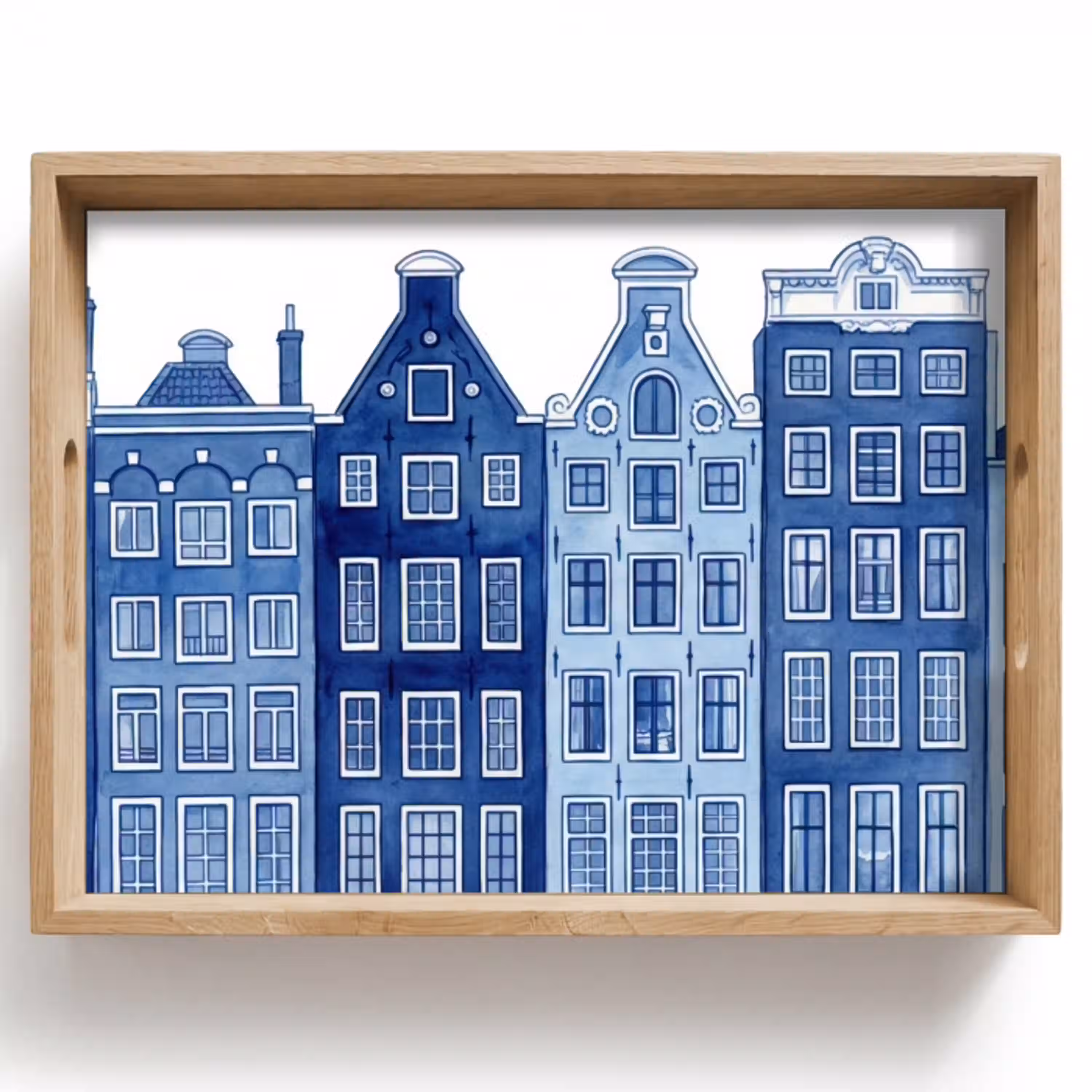 Aquarel - Grachtenpanden - Delfts - Blauw Dienblad Rechthoek middel -z3d_shopping