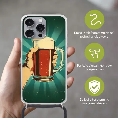 Bierglas - Schuim - Retro - Groen Hoesje iPhone 16 Pro Max met koord klein -sfeer2_NL