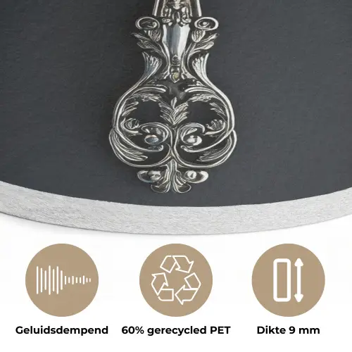 Lepel - Zilver - Metaal Akoestische PET Vilt - Rond klein -closeup_NL