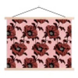 Bloemen - Retro - Rood textielposter latten blank klein 122 -3d