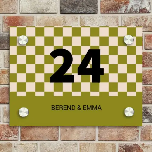 Olijfgroene blokjes - Klassiek Naambord Rechthoek middel -sfeer3