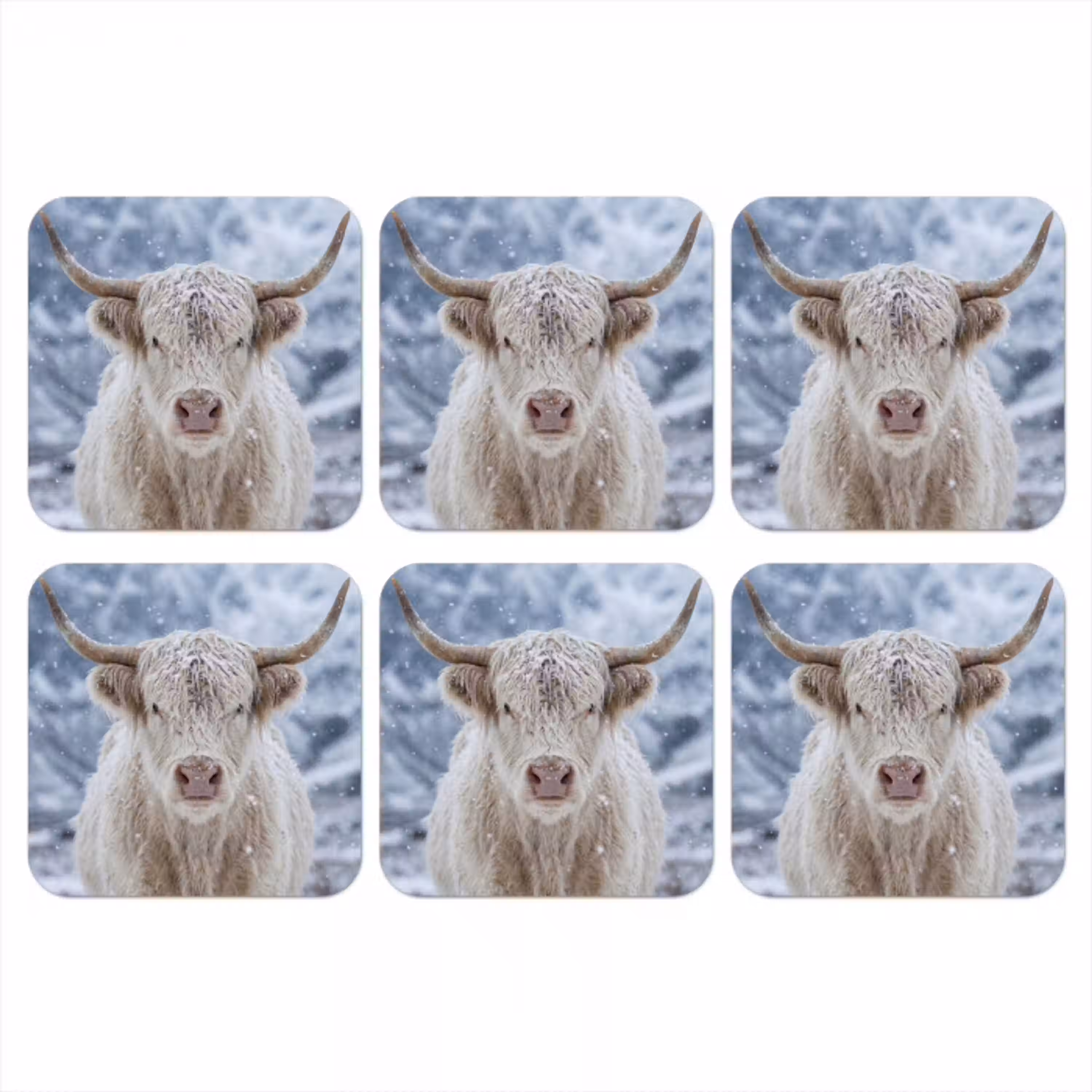 Schotse Hooglander - Sneeuw - Bergen - Winter onderzetter kurk middel -3d