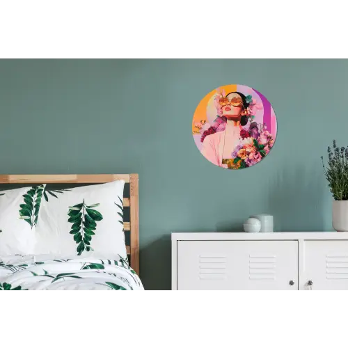 Portret - Vrouw - Abstract - Bloemen Wandcirkel aluminium klein -slaapkamer