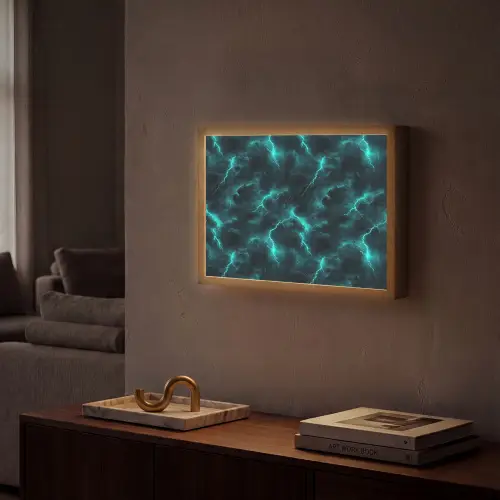 Turquoise - Bliksem  - Wolken Light Box met batterij (Wandlamp) middel 907 -sfeer1