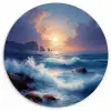 Golven - Zee - Kleurrijk - Rotsen Wandcirkel kunststof plaat 5mm dik klein -3d