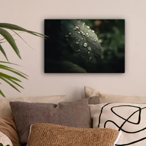 Blad - Groen - Nerven - Regendruppels canvas 2cm klein -sfeer1