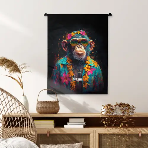 Chimpansee met Hawaii blouse Wandkleed katoen klein -sfeer5