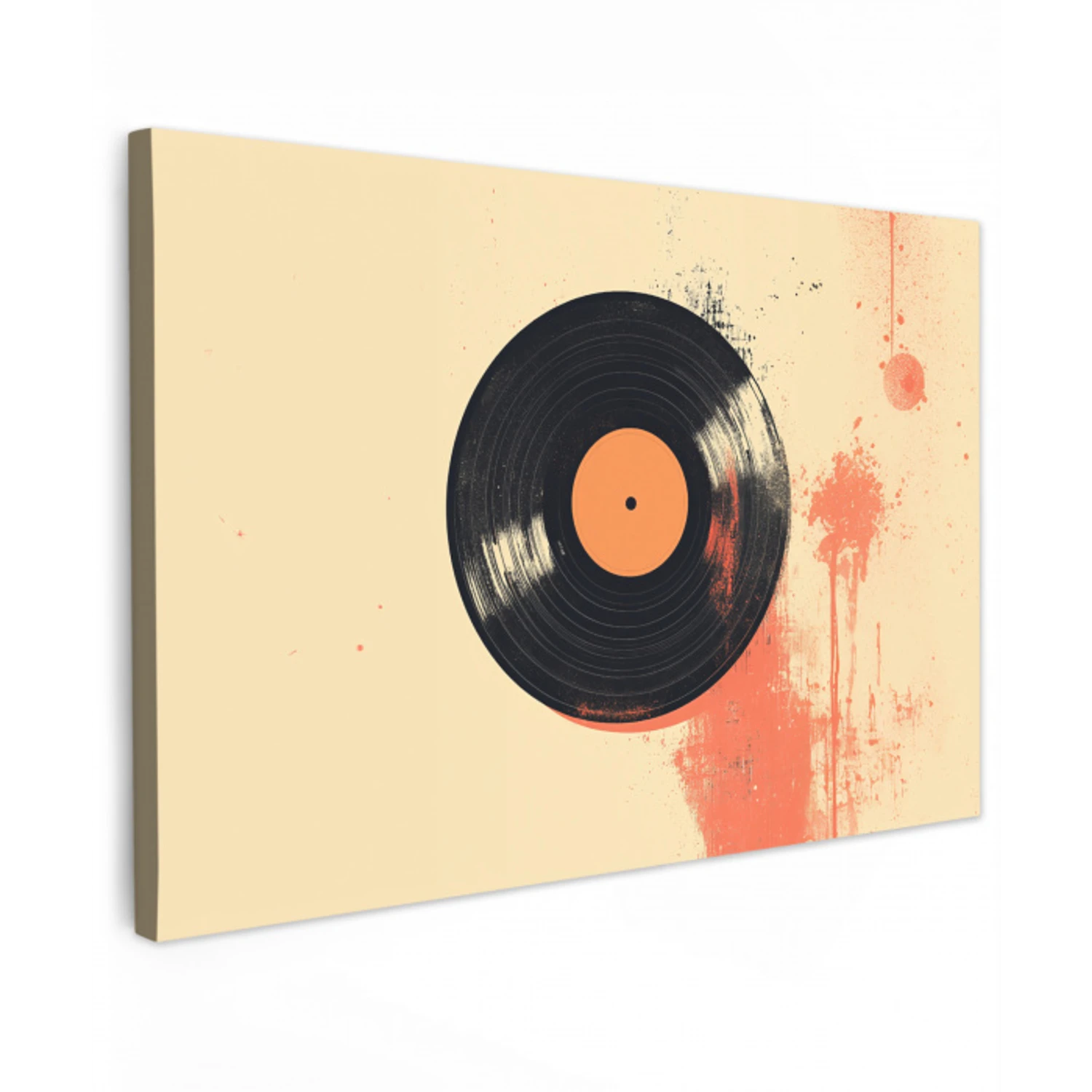 Vinylplaat - Zwart - Verfspatten - Retro Tuinposter op houten frame 2 cm dik klein -3d