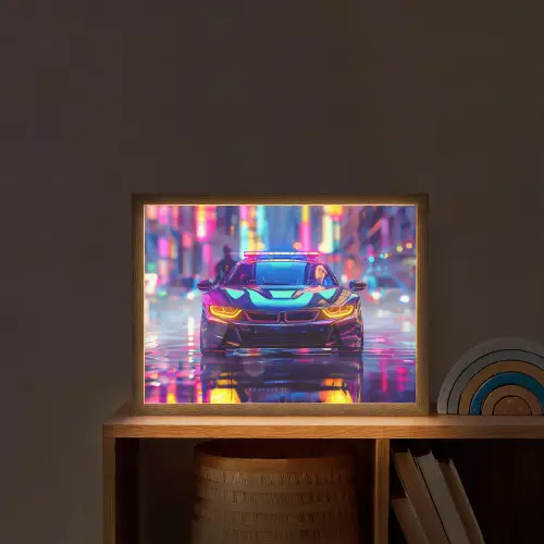 Auto - Politie - Stad - Jongens - Kleurrijk Light Box met batterij (Wandlamp kind) middel -sfeer1_kind