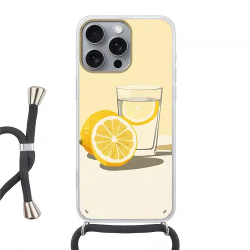 Glas - Citroenschijfjes - Geel Hoesje iPhone 16 Pro Max met koord klein -3d