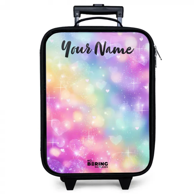 Children's suitcase with name - Light - Rainbow - Hearts