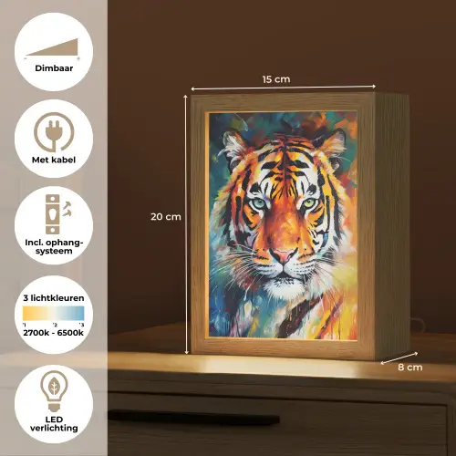Tijger - Dieren - Olieverf - Kunst Light Box met kabel (Tafellamp) klein -USP_NL