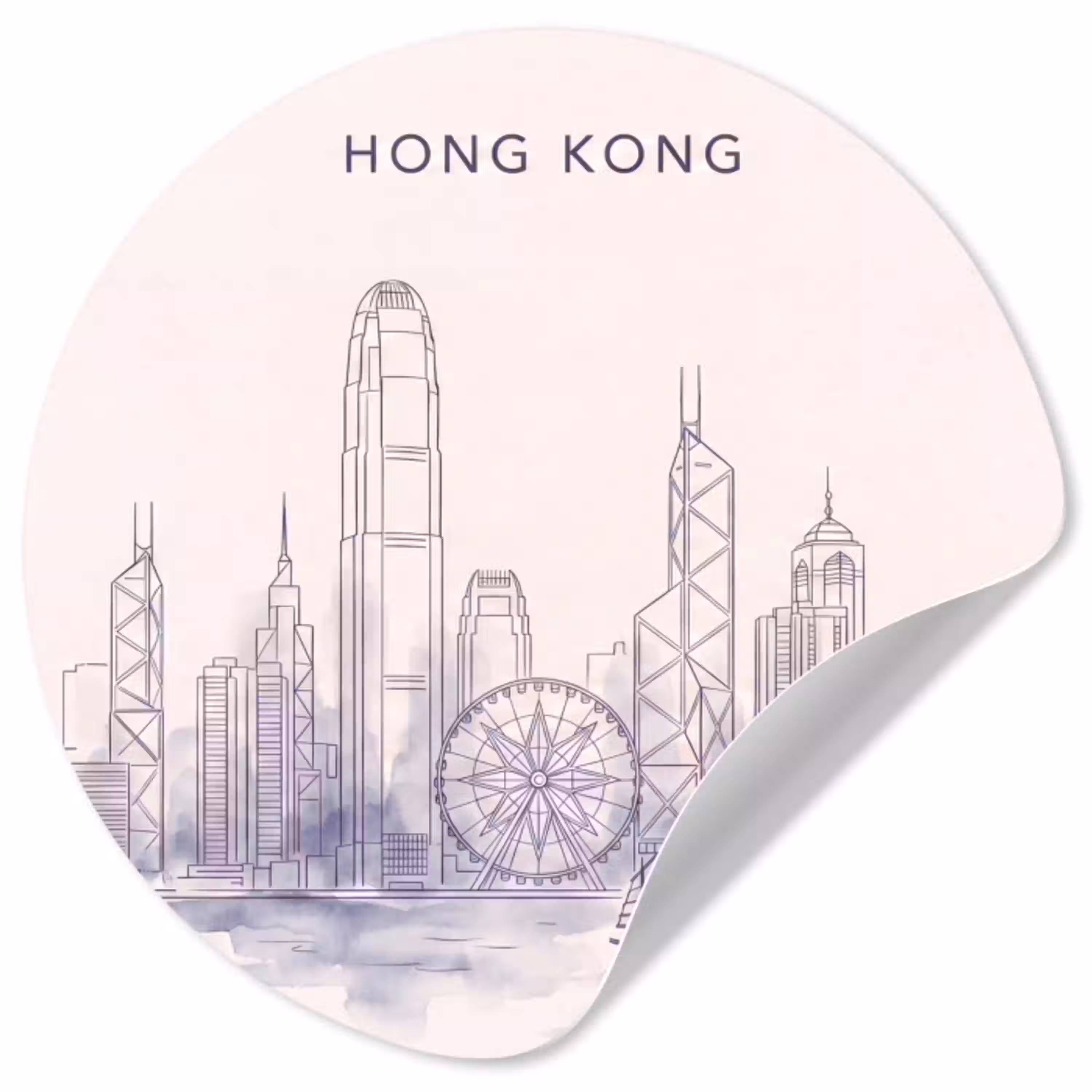 Stad - Skyline - Water - Lijntekening - Blauw Wandcirkel behangsticker klein -3d