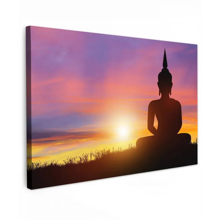 Zonsondergang - Horizon - Boeddha beeld - Buddha -  Silhouette canvas 2cm klein -z3d