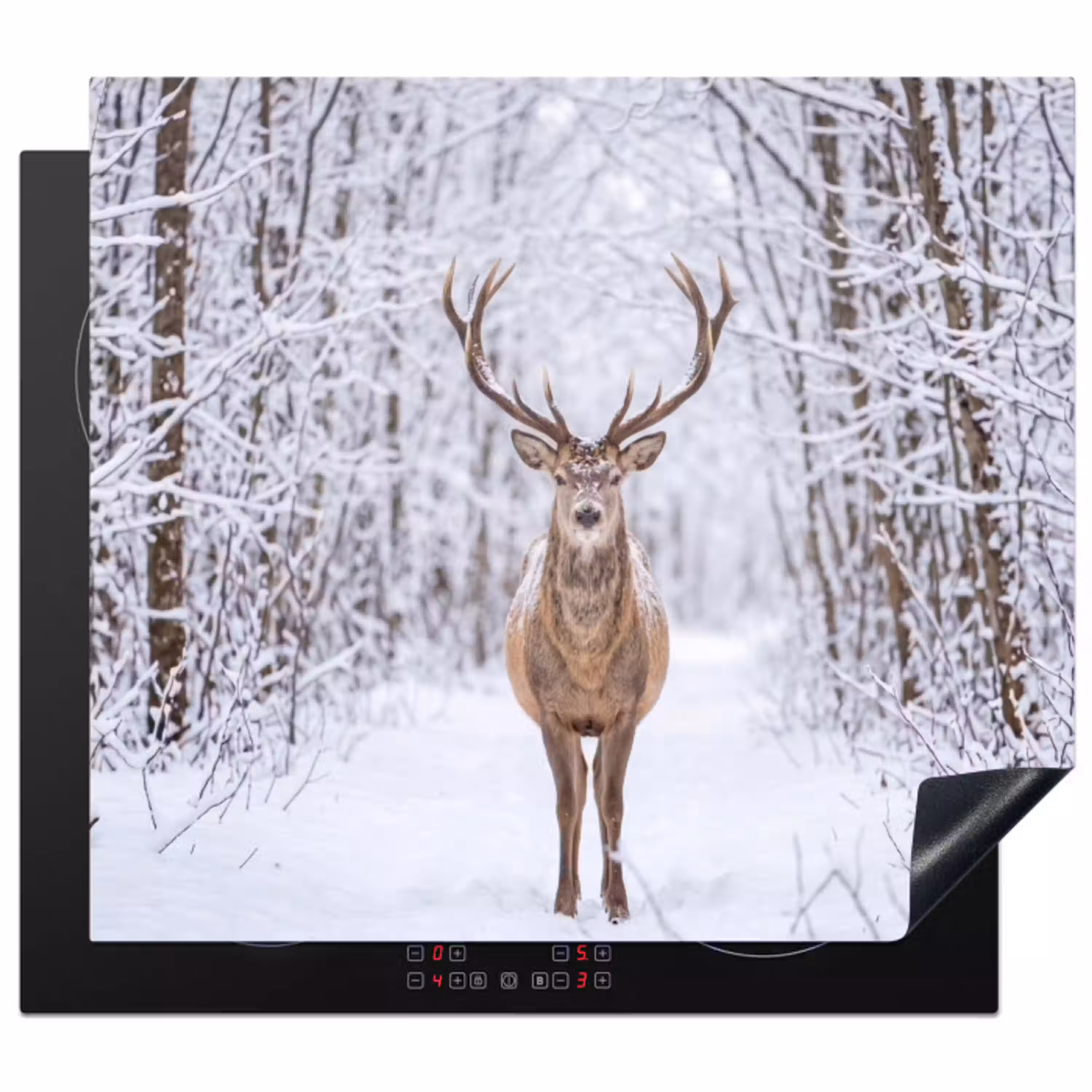 Hert - Winter - Bos - Natuur - Wit Inductie beschermer vinyl 3mm middel -3d