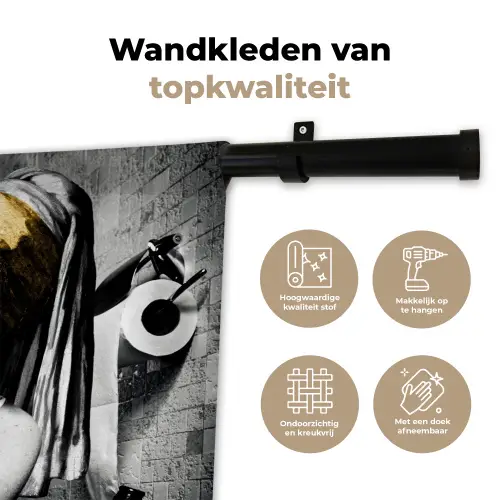 Marmerlook - Meisje met de parel - Sigaretten - Toilet - Goud - Kunst - Oude meesters Wandkleed katoen klein -sfeer2