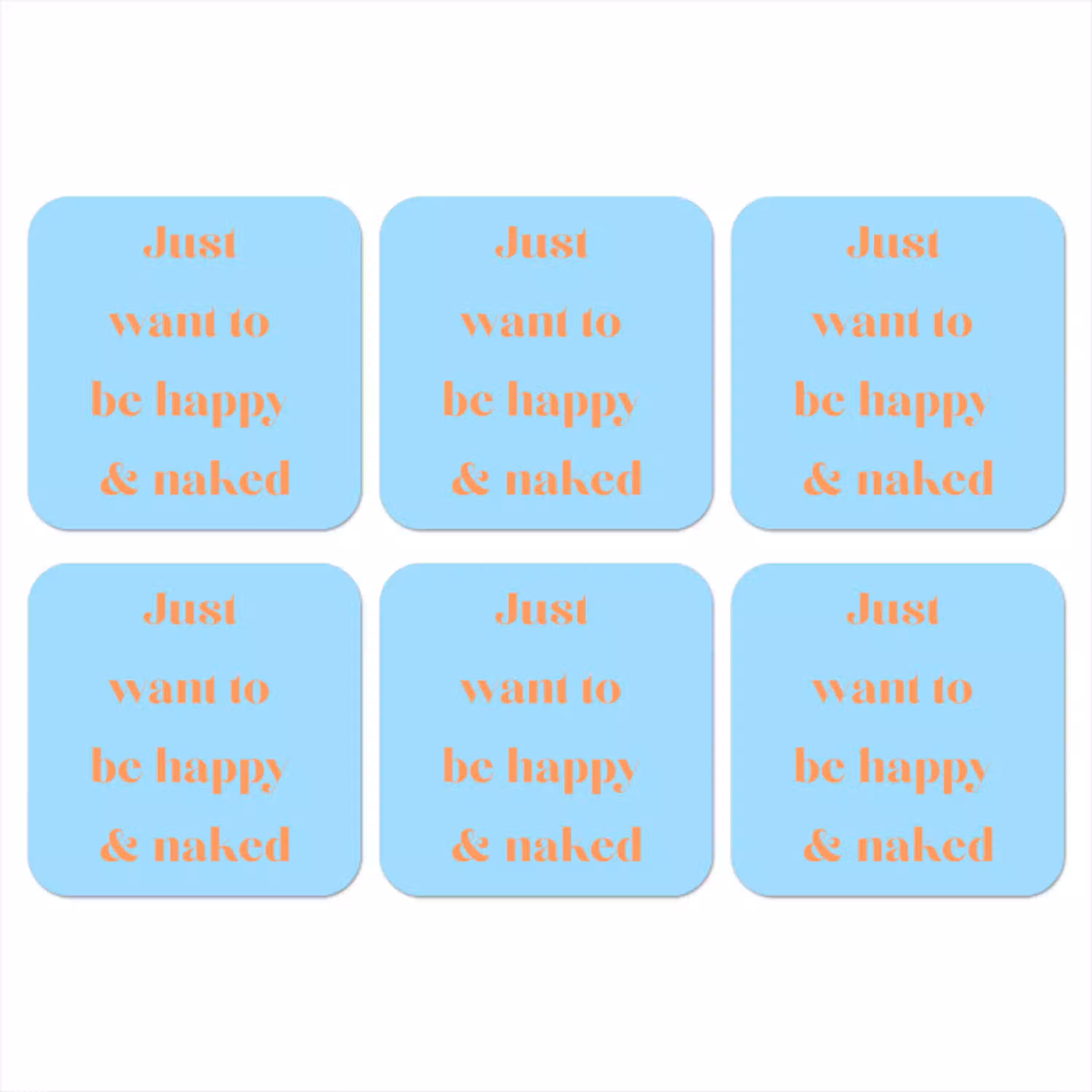Blauw - Oranje - Just want to be happy & naked onderzetter kurk middel -3d