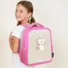 Pony omringd door stippen in beige kleuren Kinderrugzak - Roze middel -sfeer2