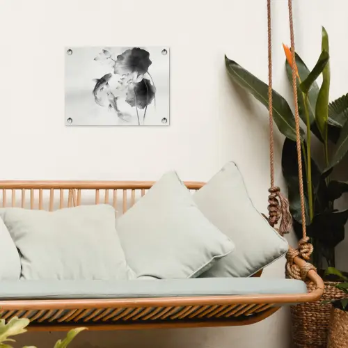 Lotusbloemen - Vissen - Bladeren - Zwart tuinposter los doek klein -sfeer7