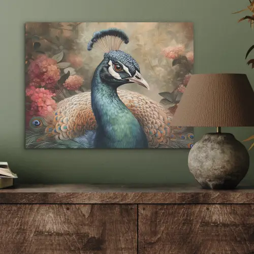 Pauw - Vogel - Bloemen - Planten - Pauwenveren PET vilt klein -sfeer2