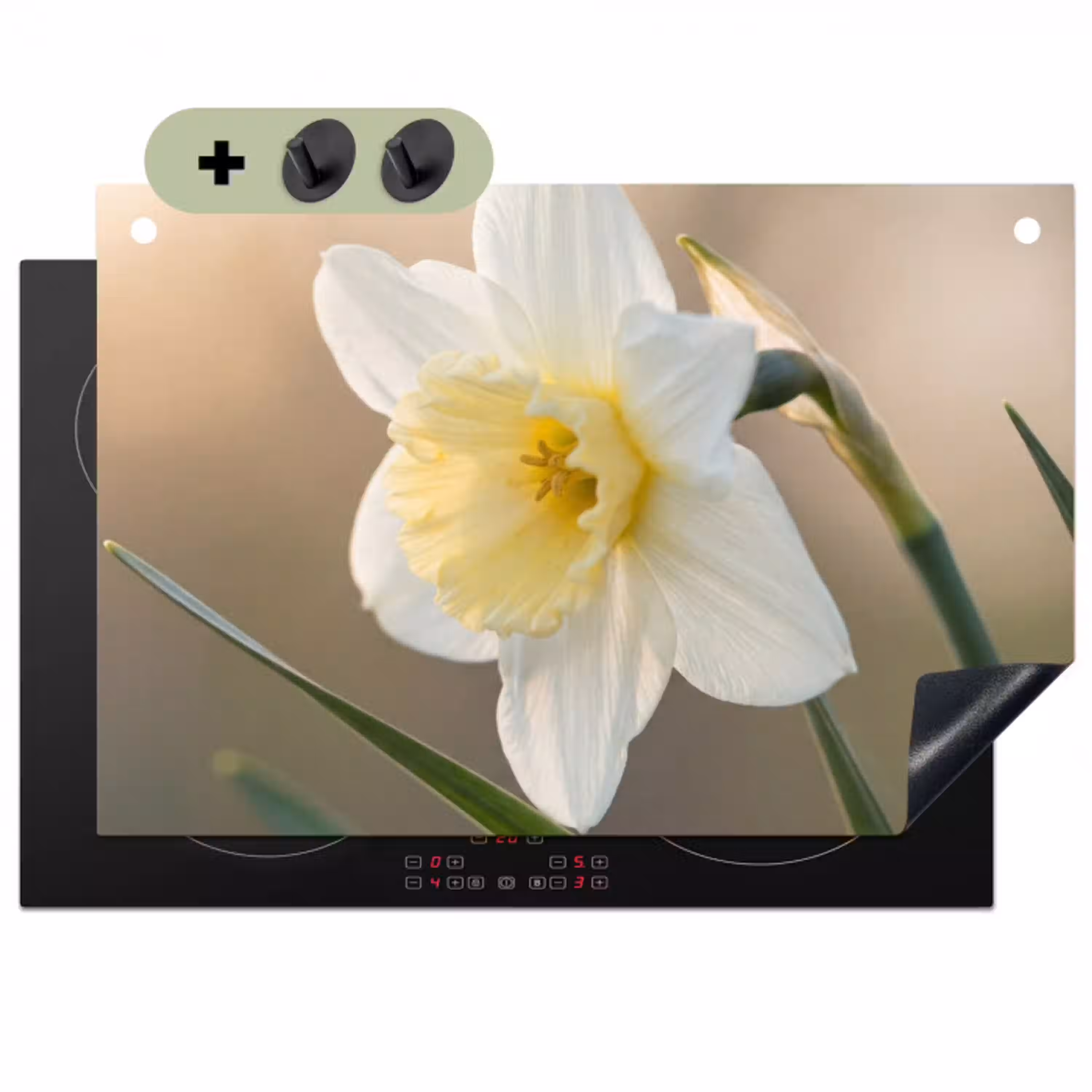 Narcis - Bloem - Minimalistisch Inductie beschemer met haakjes klein -3d