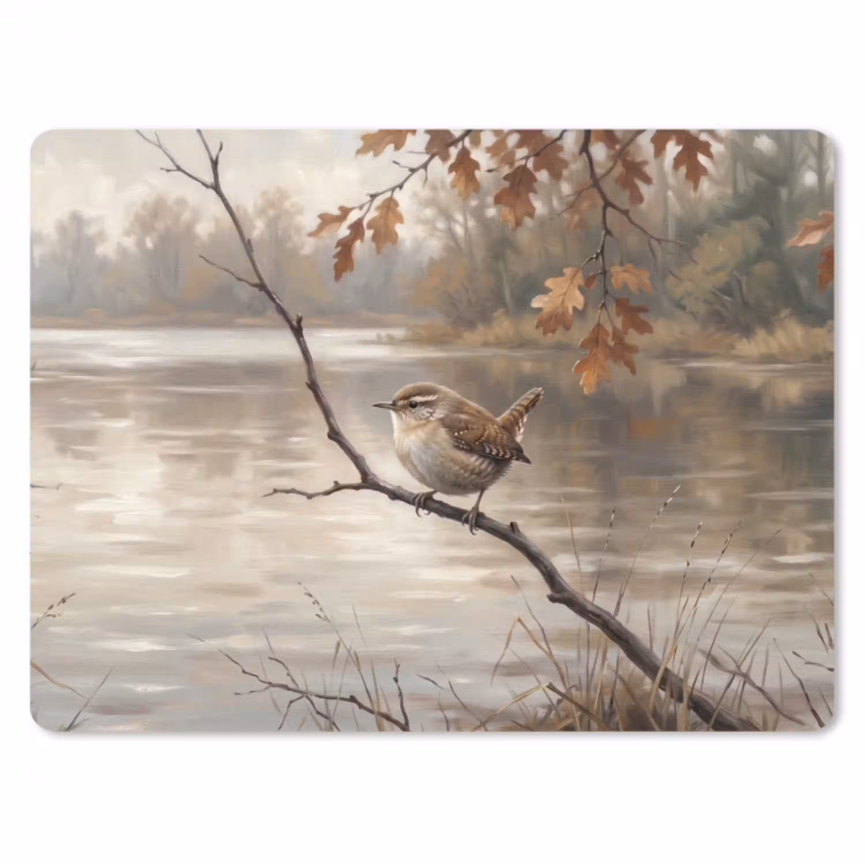 Winterkoninkje - Tak - Rivier - Natuur - Sfeervol muismat rubber klein -3d
