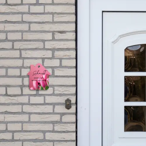 Roze tulpen - Sierlijk Naambord Huisje klein -sfeer1