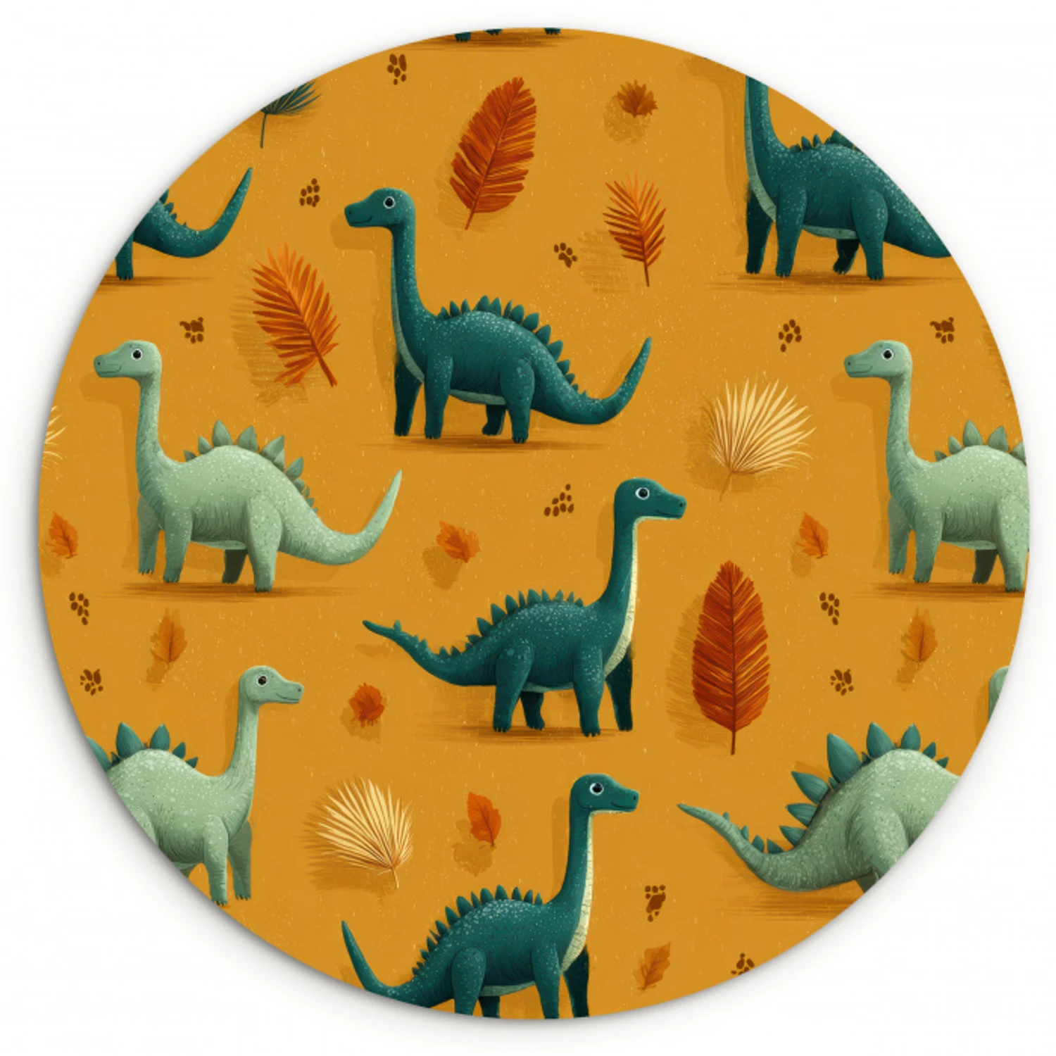 Dinosaurussen - Stekels - Herfstbladeren - Bruin Wandcirkel kunststof plaat 5mm dik klein -3d