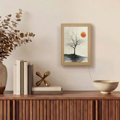 Boom - Zon - Modern - Landschap Light Box met kabel (Tafellamp) klein -sfeer2