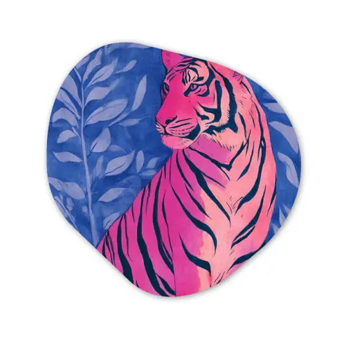 Tijger - Roze - Bladeren - Jungle Wandcirkel Organisch Plexiglas middel -3d