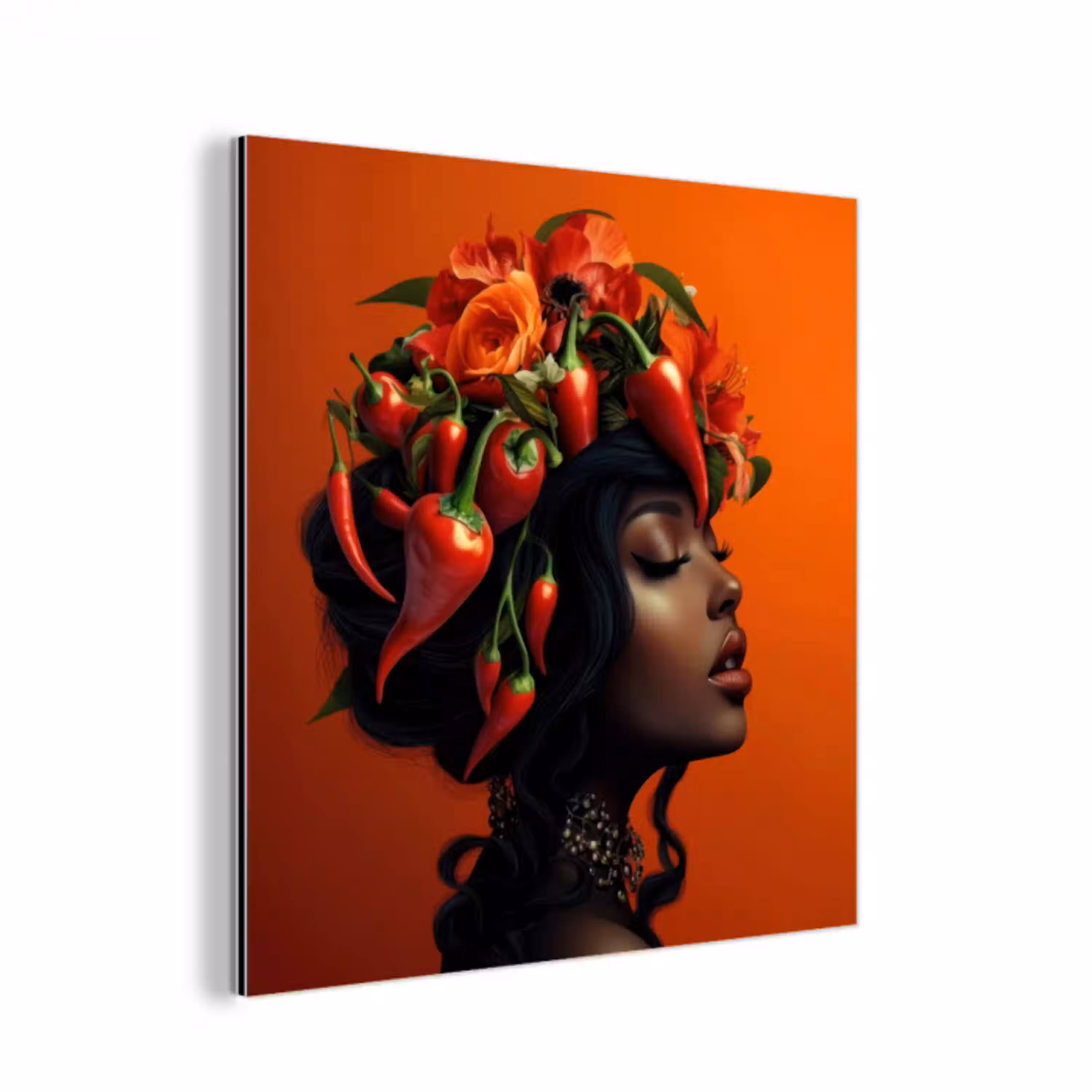 Vrouw - Chilipepers - Pepers - Bloemen aluminium wit klein -3d