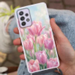 Tulpen - Veld - Lente - Roze Hoesje Samsung Galaxy A52 5G met koord klein -sfeer3