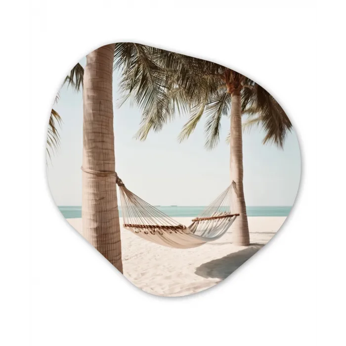 Hangmat - Palmbomen - Strand - Zee Wandcirkel Organisch Forex 3mm klein -3d