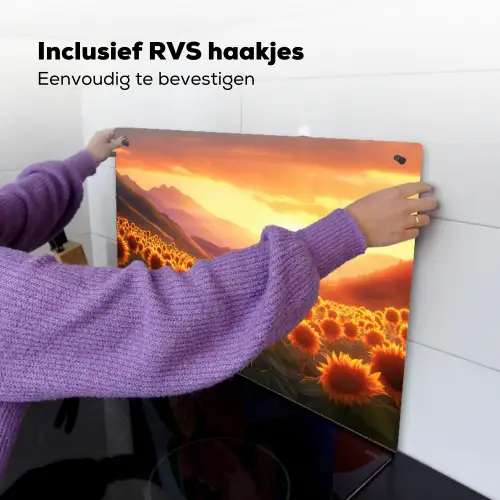 Zonnebloemen - Zonsondergang - Landschap Inductie beschemer met haakjes klein -ky-ophangen-nl