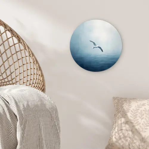 Meeuw - Wit - Zee - Mistig Wandcirkel kunststof plaat 5mm dik klein -sfeer5
