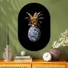 Ananas - Bloemen patroon - Goud - Delftsblauw Wandcirkel Ovaal Glas middel -sfeer2