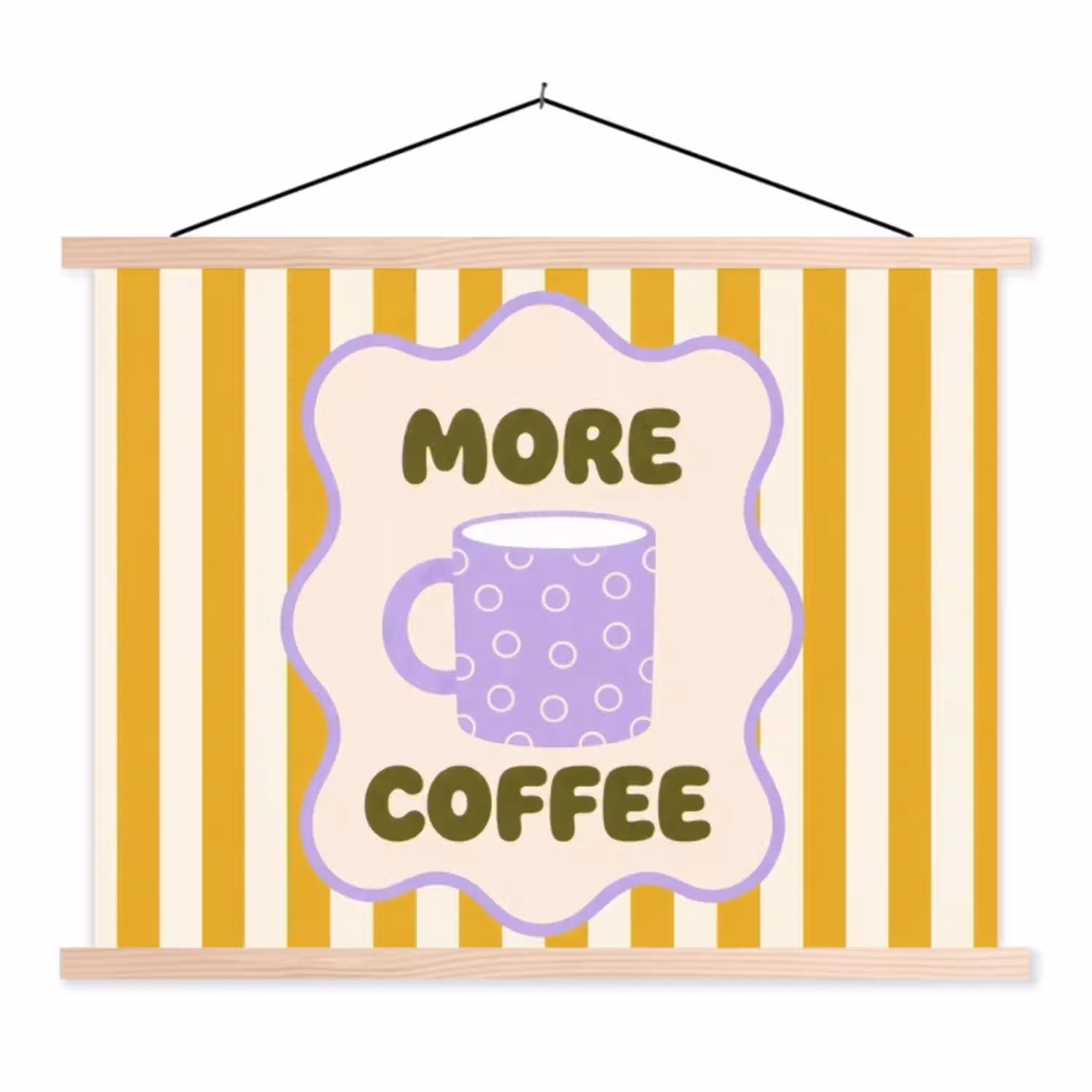 More coffee - Geel - Paars - Strepen - Mok textielposter latten blank klein -3d