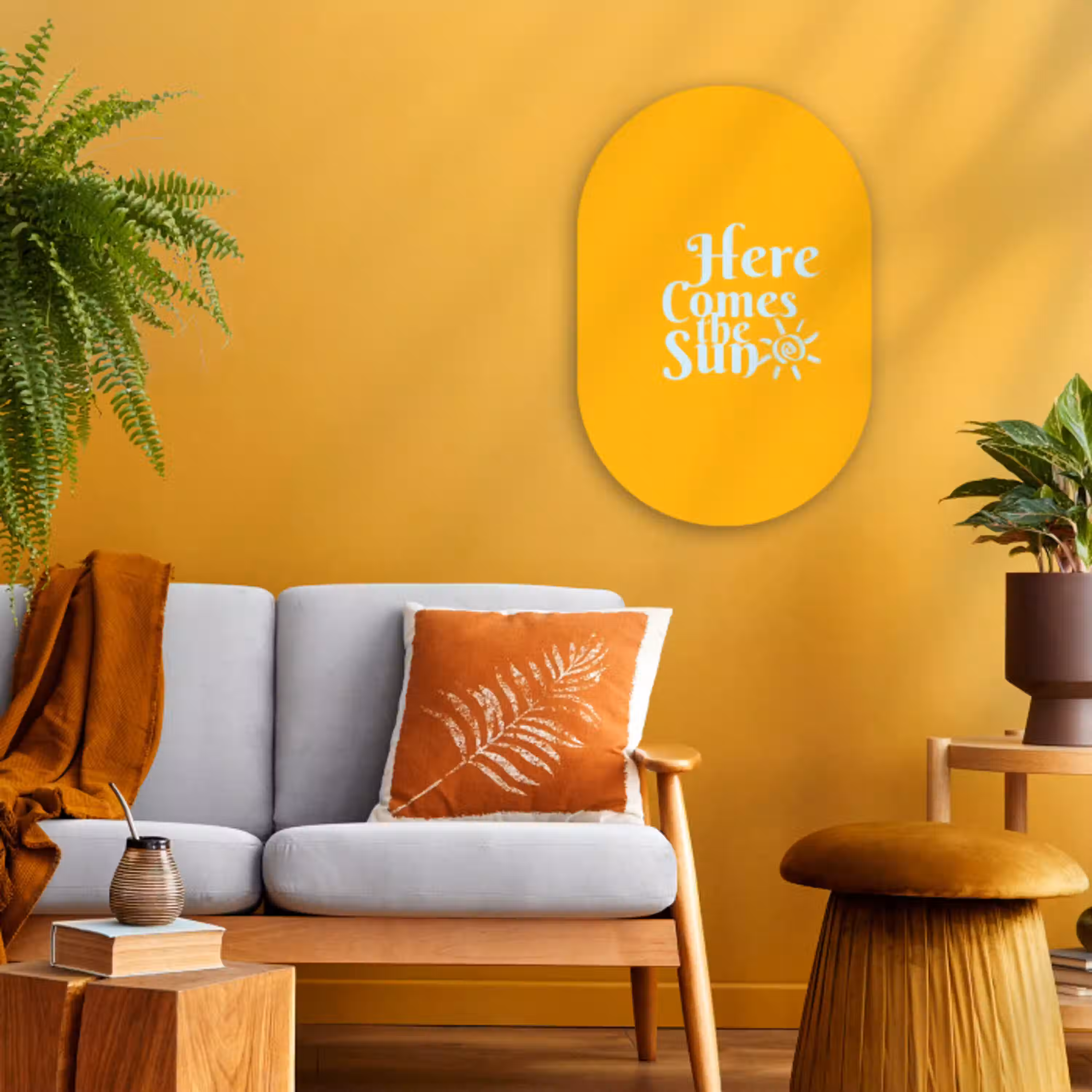 Geel - Blauw - Here comes the sun Wandcirkel Ovaal Forex klein -sfeer4