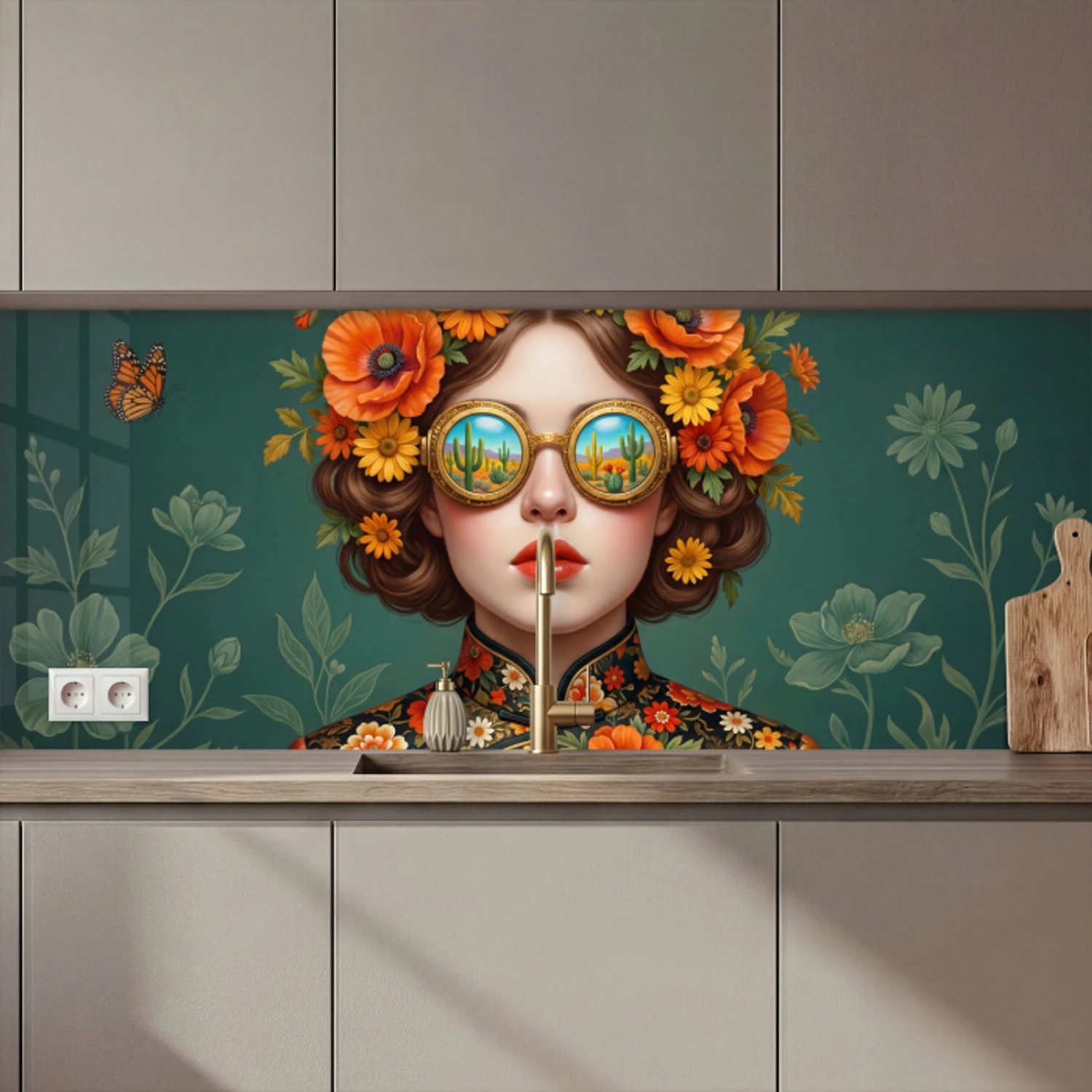 Portret - Vrouw - Kleurrijk - Expressief keuken achterwand 2 middel zz_3dshopping