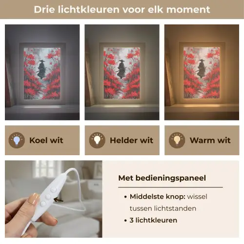 Rode bloemen - mistig - Man Light Box met kabel (Tafellamp) klein -USP_lichtkleurNL