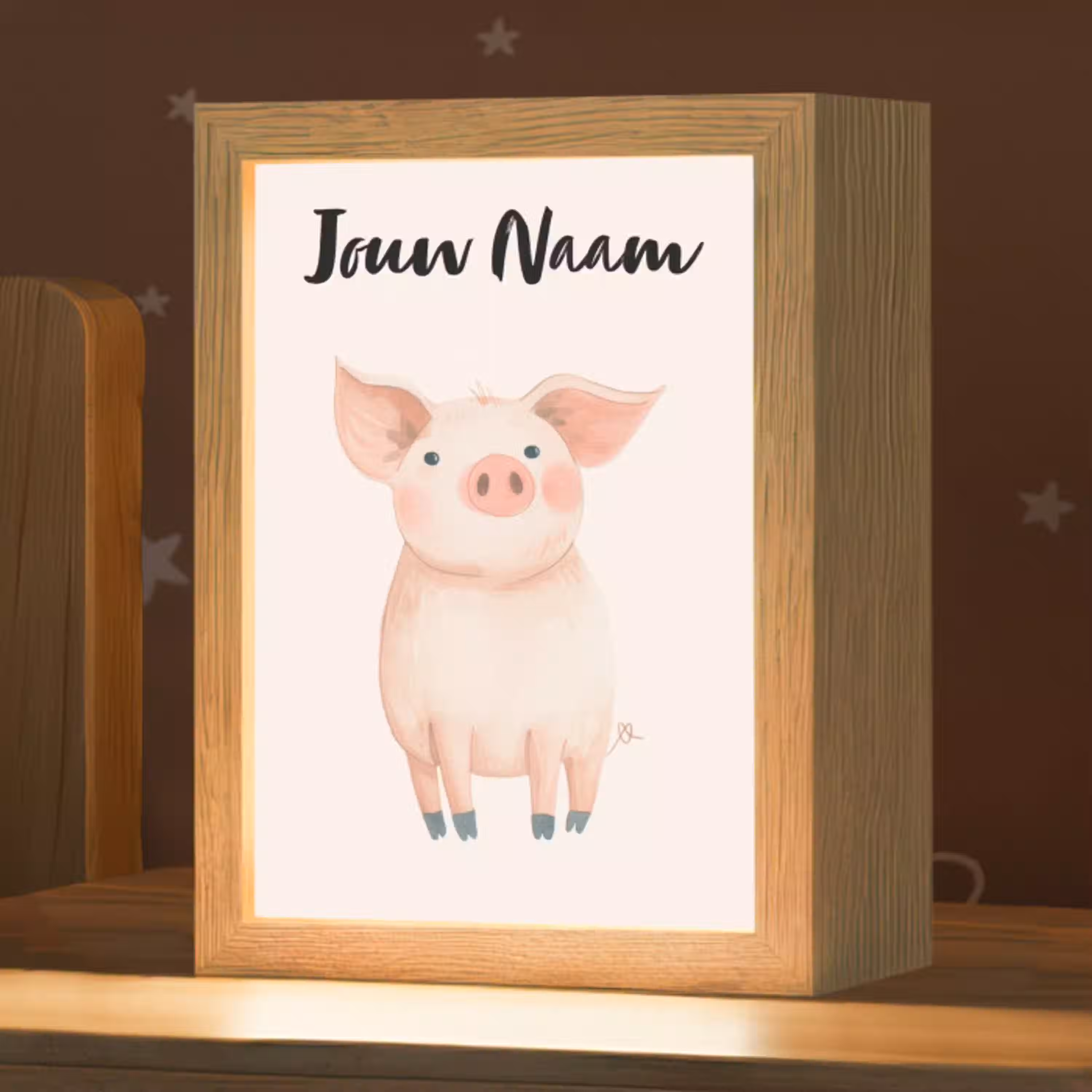 Varken - Roze - Dier - Pastel kleuren Light Box met kabel (Kinderlampje) klein -zzz_3d_website