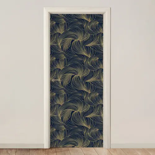 Abstract - Lijnen - Blauw - Goud deurposter klein 289 -3d_beige