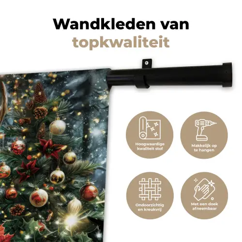 Kerstfeest - Dennenbos - Rood Wandkleed katoen klein -sfeer2