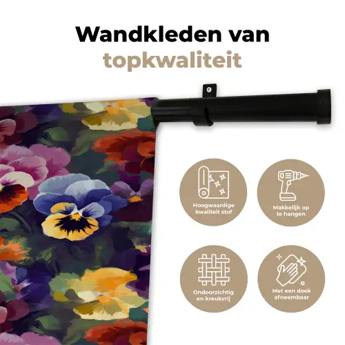 Viooltjes - Kleuren - Bloemblaadjes Wandkleed katoen klein 269 -sfeer2