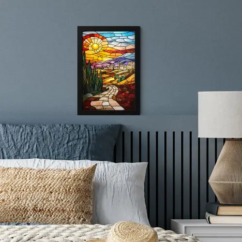 Mozaïek - Zon - Landschap - Dorp fotolijst zwart zonder passe partout klein -sfeer3